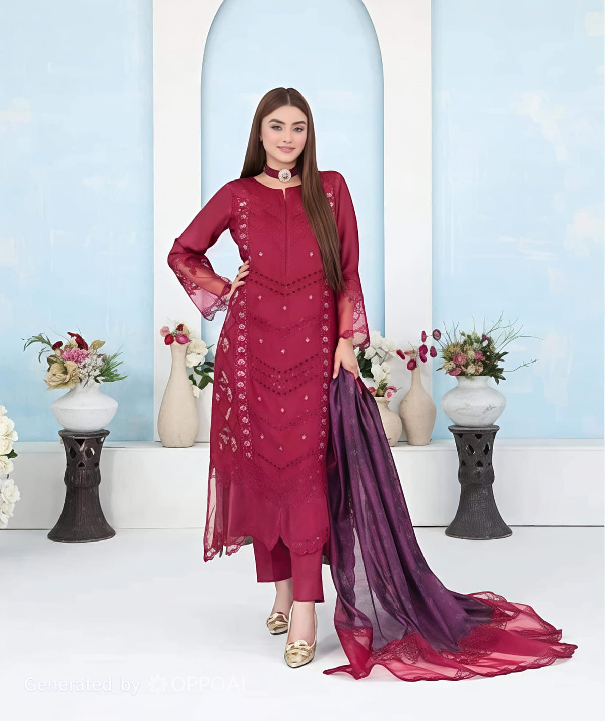 Mikayla D-3626 Embroidered Fancy Dupatta Suit – Deep Magenta | Premium 3-Piece Formal Wear