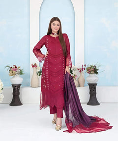 Mikayla D-3626 Embroidered Fancy Dupatta Suit – Deep Magenta | Premium 3-Piece Formal Wear