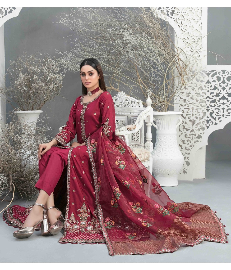 Bin Ilyas D-162 Marina Palachi Shawl – Deep Plum | Premium Embroidered Formal Wear