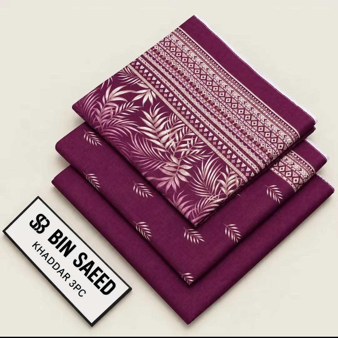 Bin Saeed Khaddar 3-Piece Suit – Elegant Purple Floral Print
