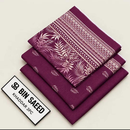 Bin Saeed Khaddar 3-Piece Suit – Elegant Purple Floral Print