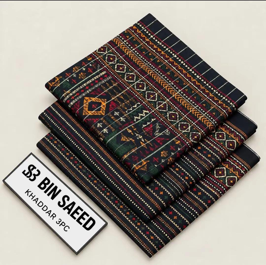 Bin Saeed Khaddar 3-Piece Suit – Traditional Geometric Printed Collection