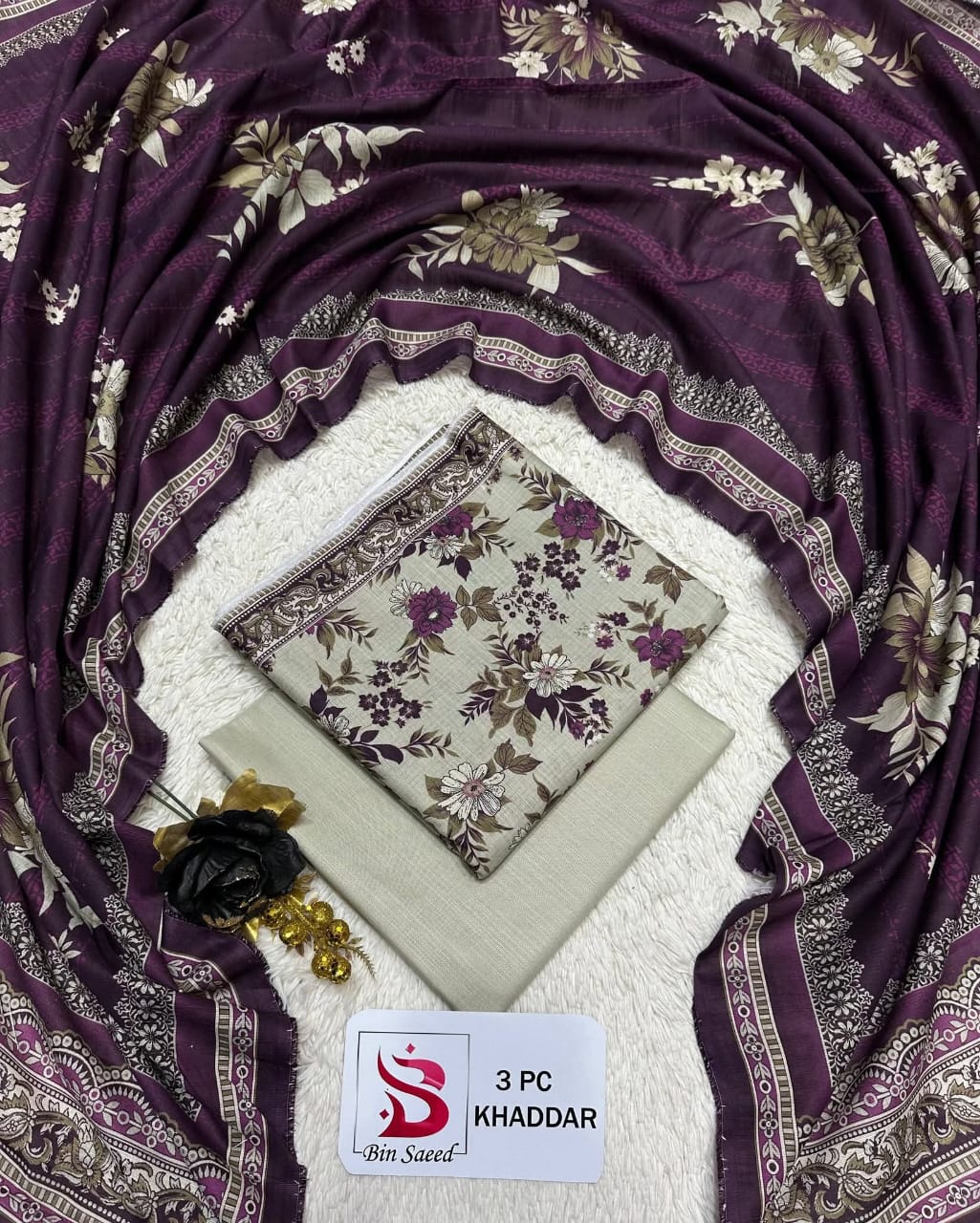 Bin Saeed Khaddar 3-Piece Printed Suit – Elegant Winter Collection