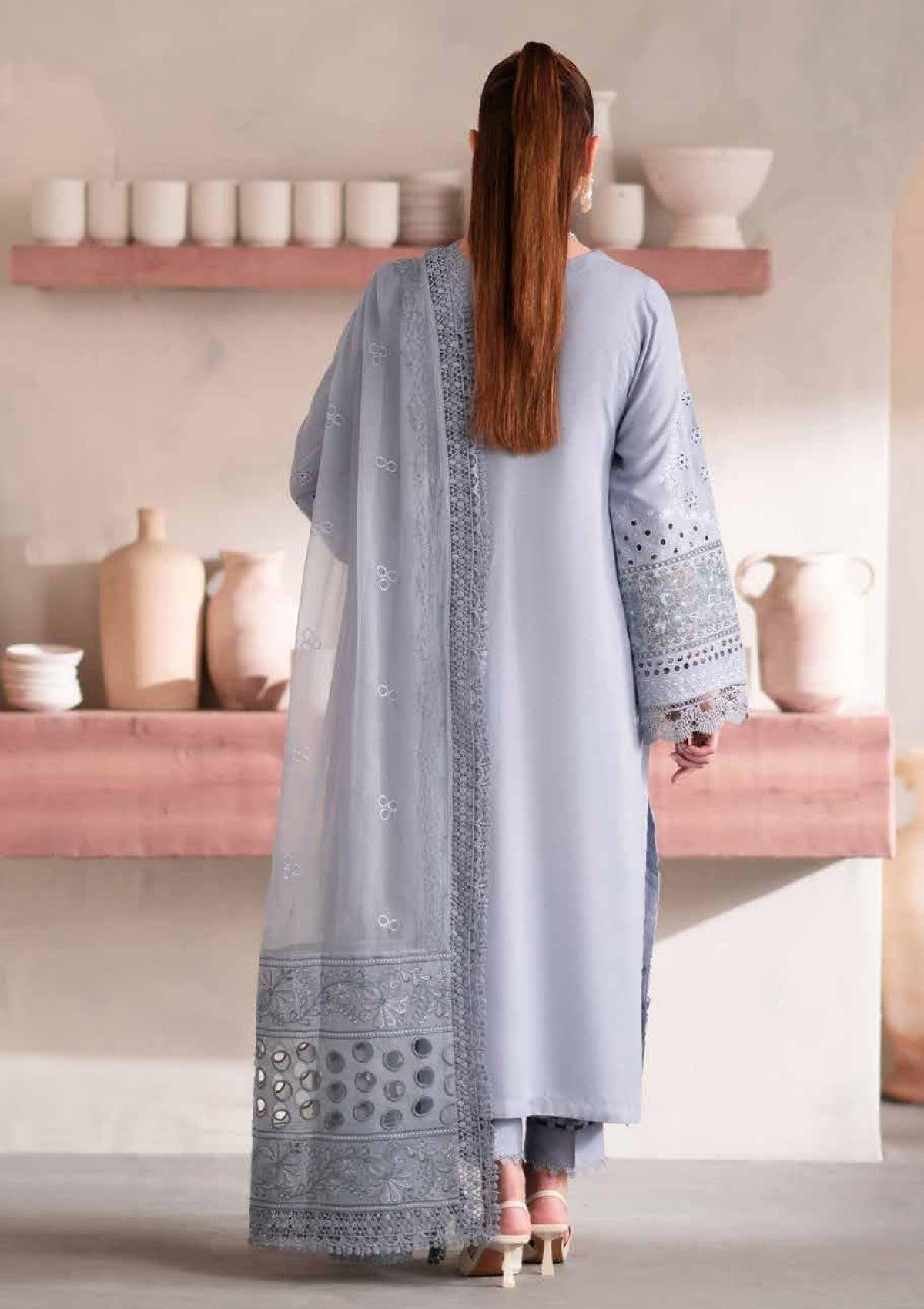 NURÉH NE-103 Embroidered Karandi Suit – Grey | Premium 3-Piece Formal Wear